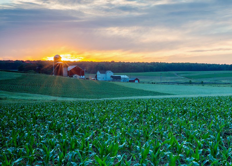 A stunning sunrise over farmland in Rockwood, PA.